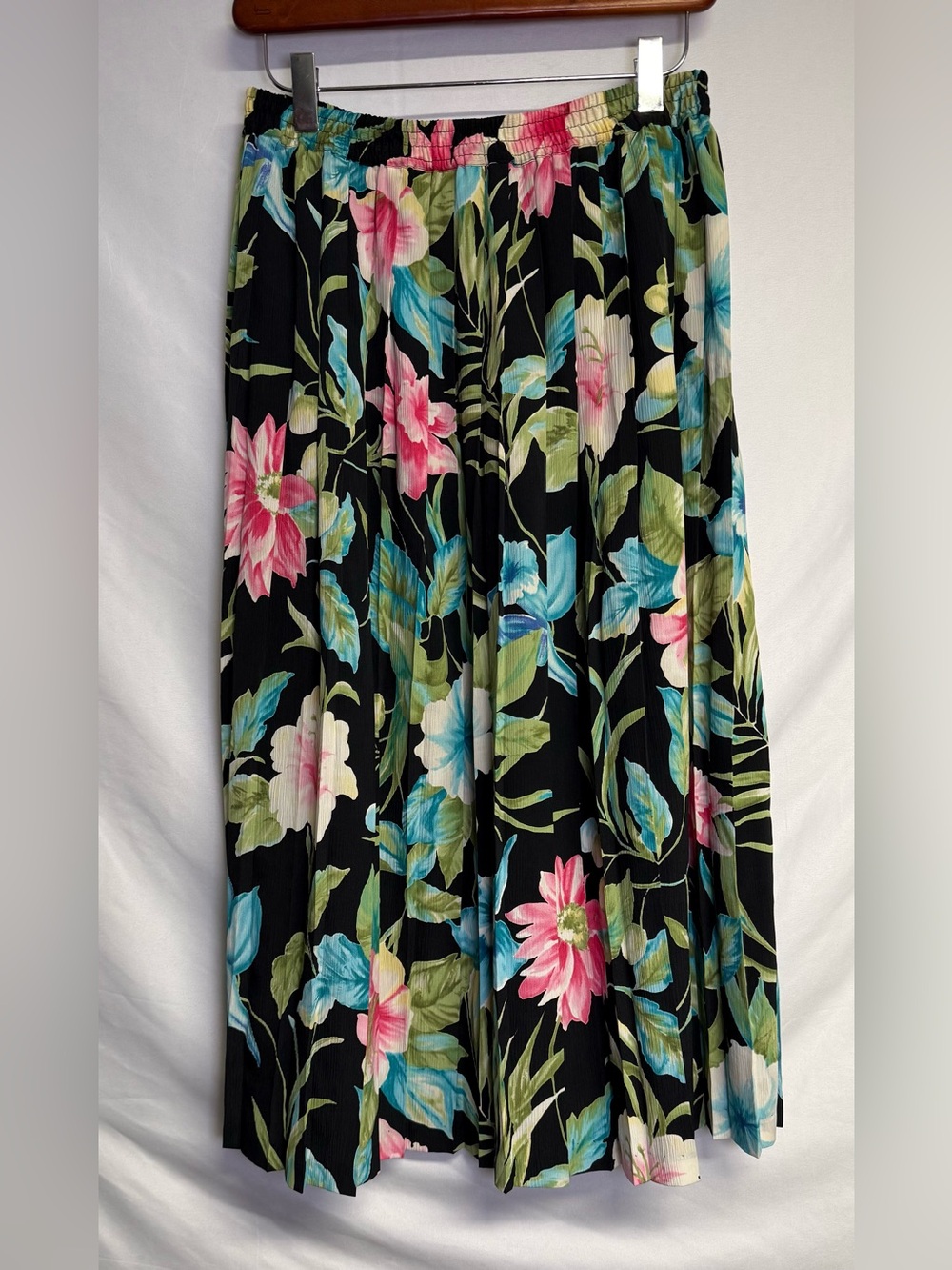 Alfred Dunner Black Midi Skirt with Pink & Blue Floral Print